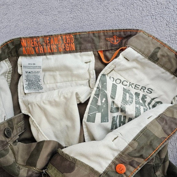 Dockers Alpha Slim Jeans Mens 34x34 Khaki Beige Camo Print Regular Straight Leg - Picture 8 of 10